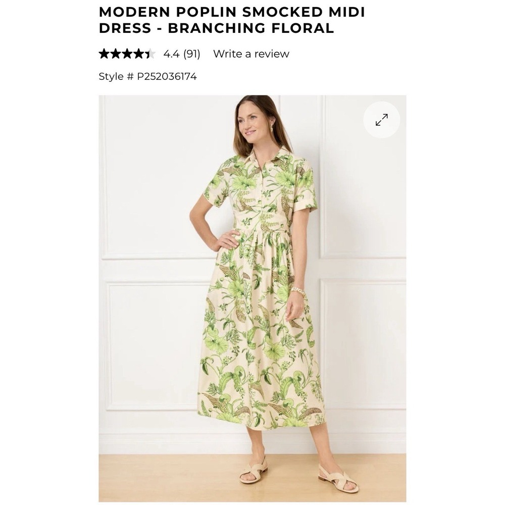 TALBOTS Modern Poplin Smocked Midi Dress size 4 Branching Floral EUC  P252036174 - Picture 2 of 16
